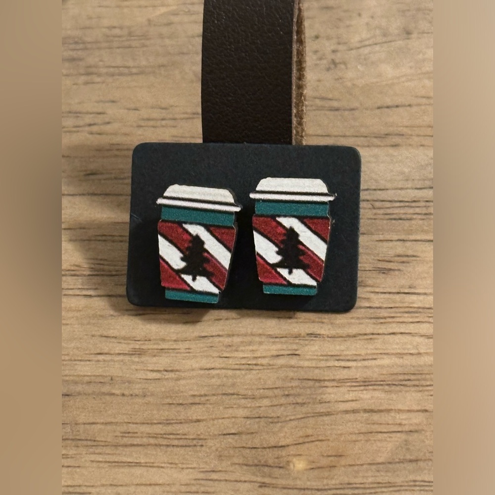 3/$10 bundle deal*** Homemade earrings Christmas Holiday Coffee Starbucks studs